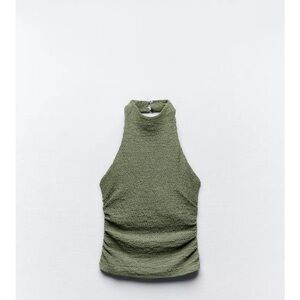 Zara Khaki Green Textured Tank Top